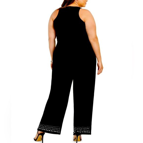 INC Womens Plus Studded Halter Jumpsuit - Deep Black - 2X - Picture 3 of 15